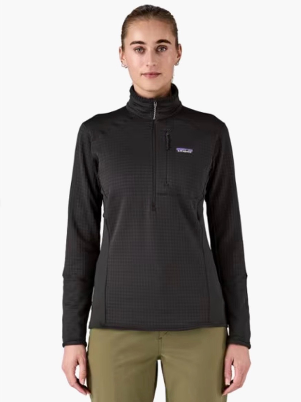 Patagonia R1 Quarter-Zip Pullover Women’s Large Black Grid Fleece Top Gorpcore